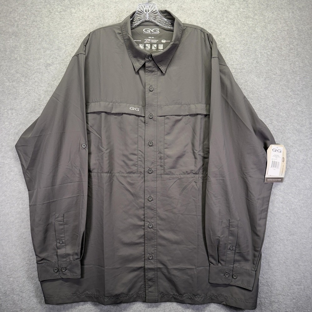GameGuard Outdoors Shirt Mens 3XL Gray Microfiber Long Sleeve Fishing Button Up